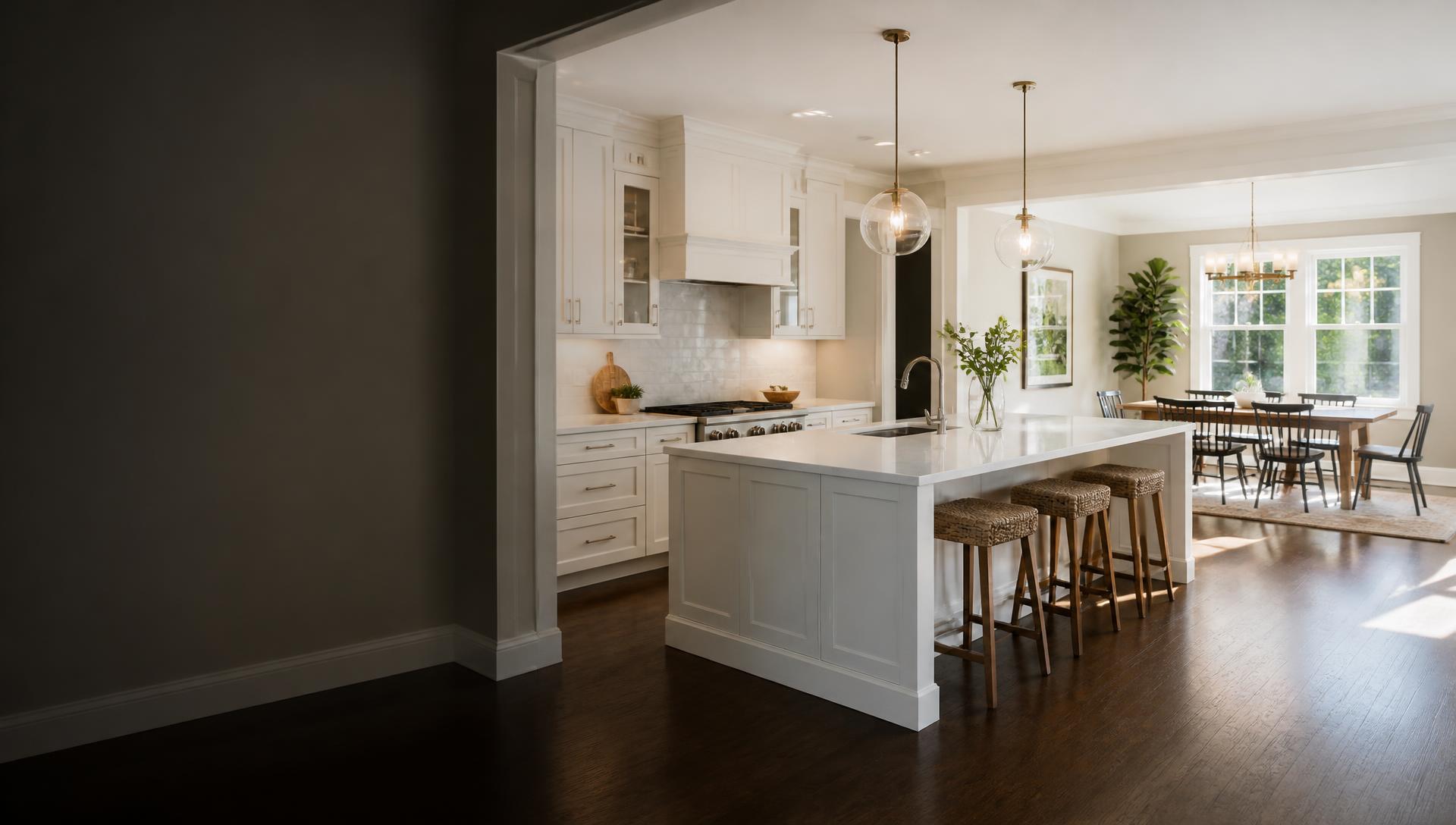 Freshly cleaned modern kitchen and dining space